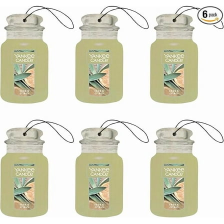 Yankee Candle Car Jar Air Freshener Fragrance-Infused Paperboard, Sage & Citrus, 6 Packs
