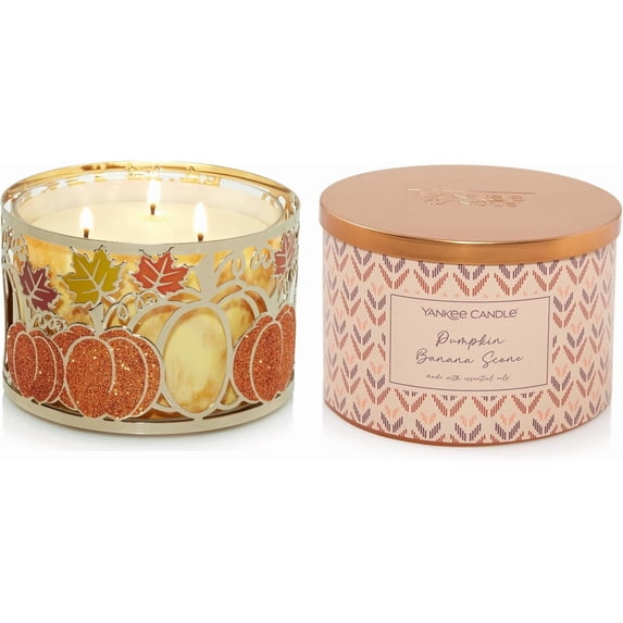 Yankee Candle Pumpkin Banana Scone 3-Wick Tumbler Candle with a Metal Pumpkins Jar Holder