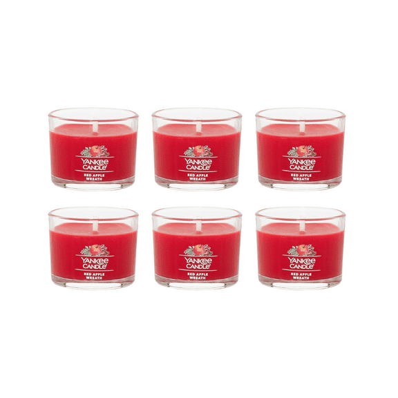 Yankee Candle Red Apple Wreath Signature Votive Mini Candle Glass Jar, 1.3 oz (Pack of 6)