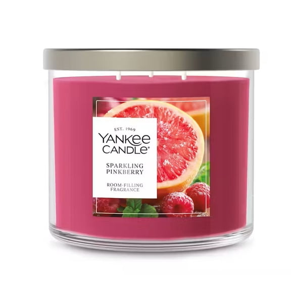 Yankee Candle SPARKLING PINKBERRY Large Signature 3-Wick Tumbler Candle - Scents of Sparkling Grapefruit and Raspberry Sprinkled with Sugar