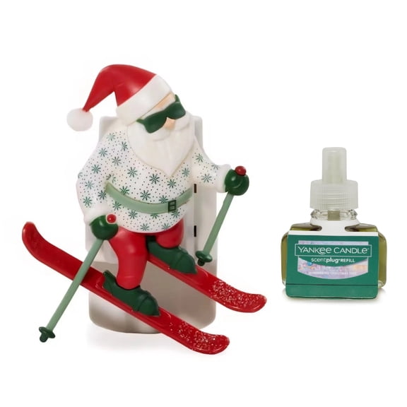 Yankee Candle Santa on Skis with Light Sensor Scentplug Diffuser with a Shimmering Christmas Tree Home Fragrance Electric Refill 2-pc Set