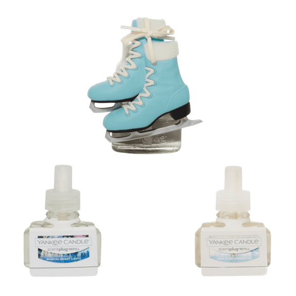 Yankee Candle Scent plug Diffuser Ice Skates With Light Sensor, Scent Plug Refill Magical Bright Lights and Snow Globe Wonderland