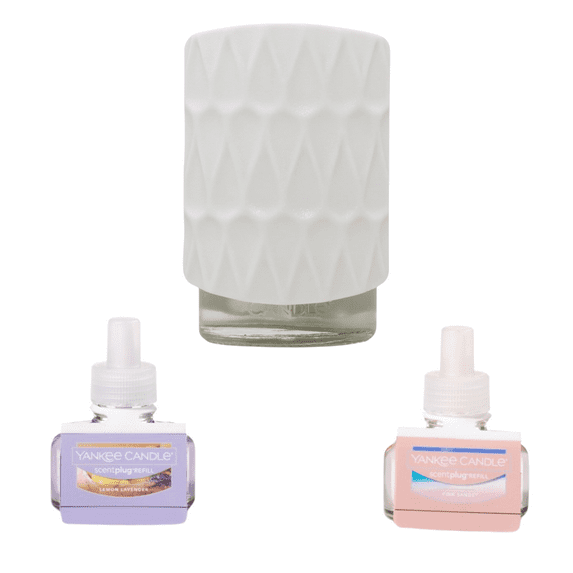 Yankee Candle Scent plug Diffuser Organic Pattern White, Scent Plug Refill Lemon Lavender and Pink Sands