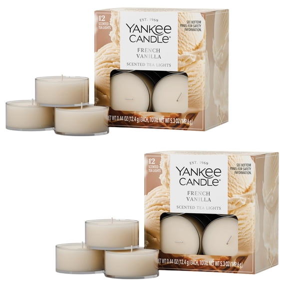 Yankee Candle Scented Tea Light Candles, French Vanilla, 0.44 OZ, 12 Count, Pack of 2 (24 Candles Total)