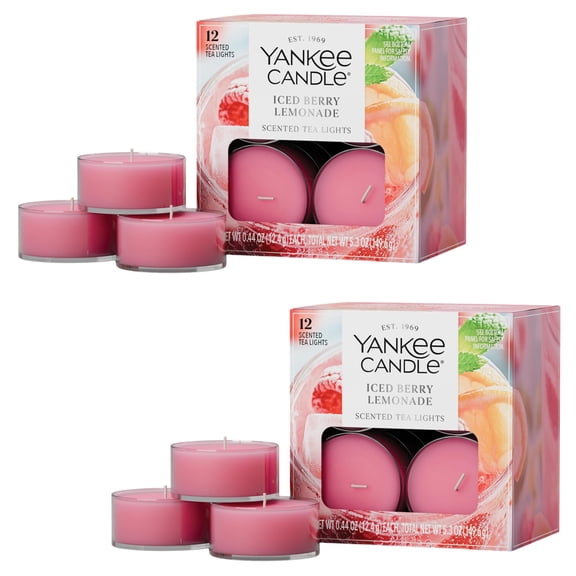 Yankee Candle Scented Tea Light Candles, Iced Berry Lemonade, 0.44 OZ, 12 Count, Pack of 2 (24 Candles Total)