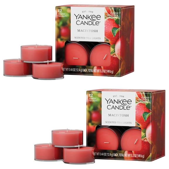 Yankee Candle Scented Tea Light Candles, Macintosh, 0.44 OZ, 12 Count, Pack of 2 (24 Candles Total)
