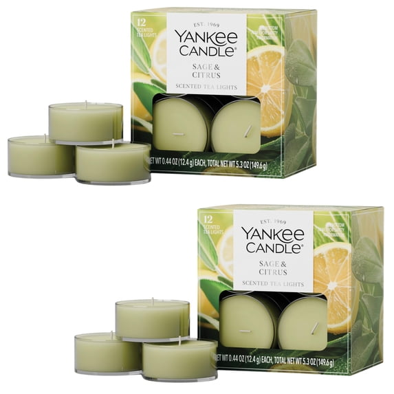 Yankee Candle Scented Tea Light Candles, Sage & Citrus, 0.44 OZ, 12 Count, Pack of 2 (24 Candles Total)