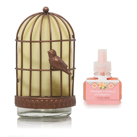 Yankee Candle Uncaged Bird Scentplug Diffuser with Light and a Capri Glow Home Fragrance Electric Refill 2-pc Set