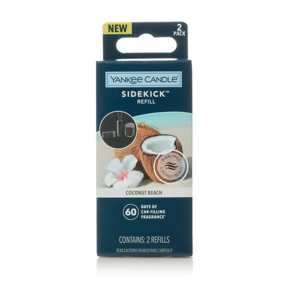 Yankee Candle Sidekick Collection Fragrance Refill, 2 Pack, Coconut Beach Scent, Car Air Freshener
