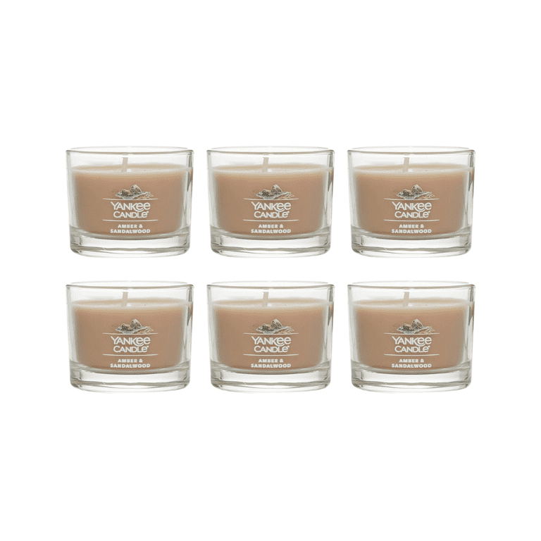 Yankee Candle Signature Votive Mini Candle, Amber & Sandalwood Scent, 1.3 oz Glass Jar (Pack of 6)
