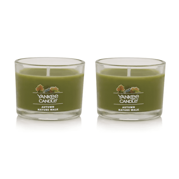Yankee Candle Signature Votive Mini Candle Jar - Autumn Nature Walk Scent - Natural Soy Wax Blend Candle with Natural Fiber Wick, 1.3 OZ Glass Jar (Pack of 2)
