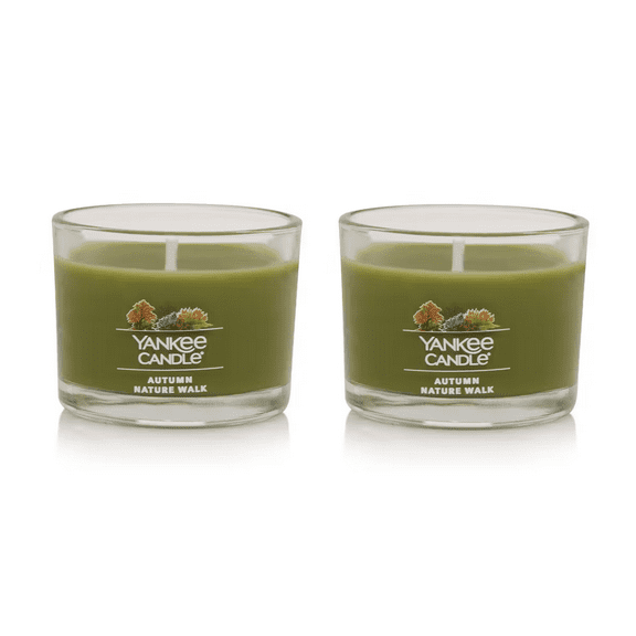 Yankee Candle Signature Votive Mini Candle Jar - Autumn Nature Walk Scent - Natural Soy Wax Blend Candle with Natural Fiber Wick, 1.3 OZ Glass Jar (Pack of 2)