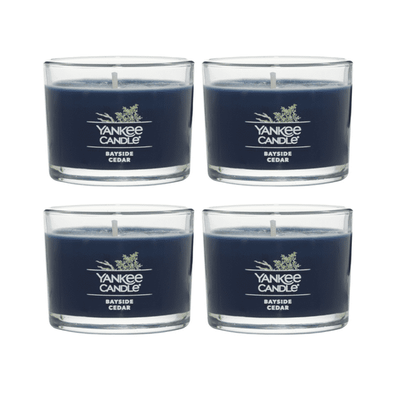 Yankee Candle Signature Votive Mini Candle Jar, Bayside Cedar Scent, 1.3 oz Glass Jar (Pack of 4)