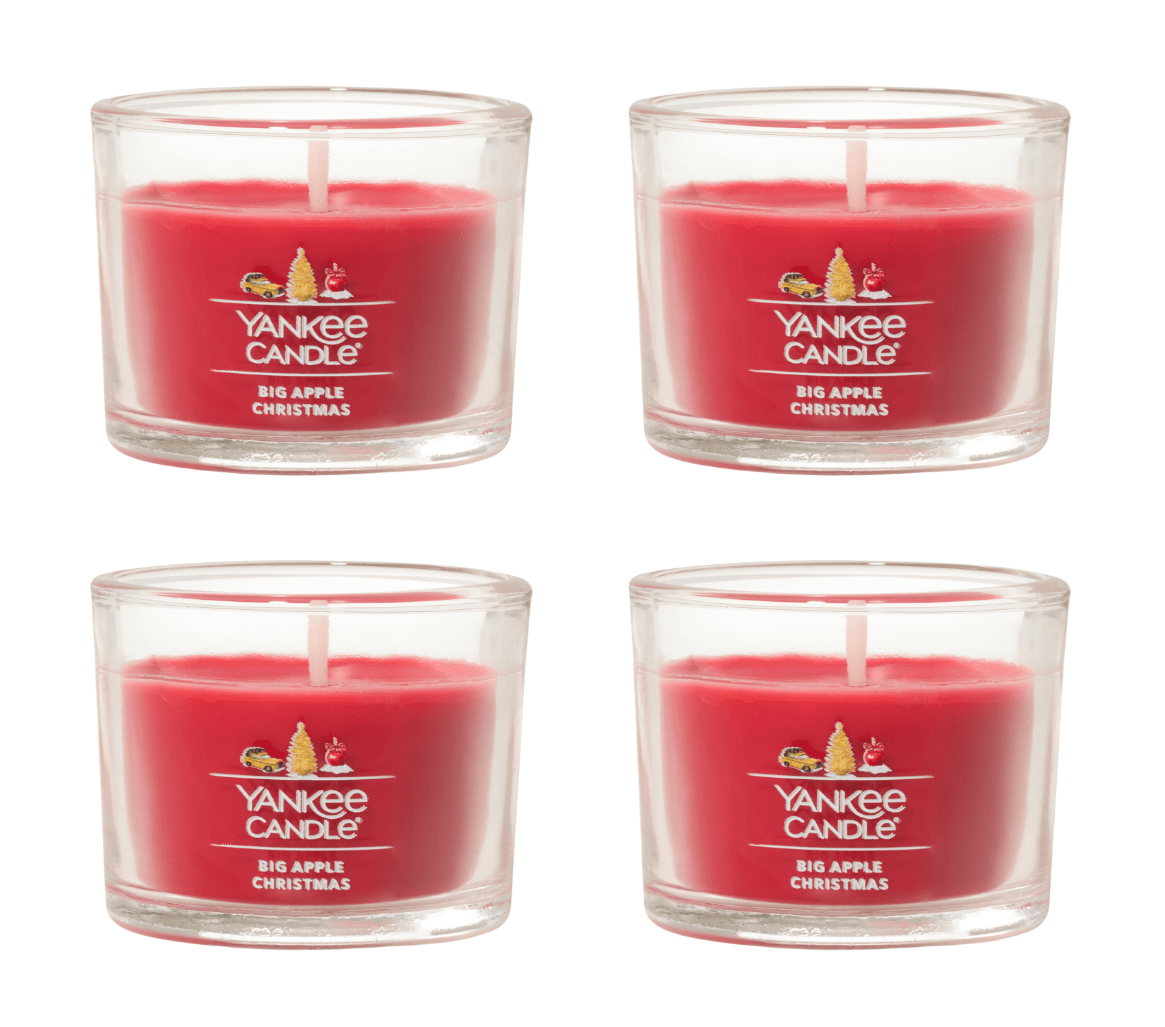 Yankee Candle Signature Votive Mini Candle Jar, Big Apple Christmas Scent, Natural Soy Wax Blend Candle with Natural Fiber Wick, 1.3 oz Glass Jar (Pack of 4)