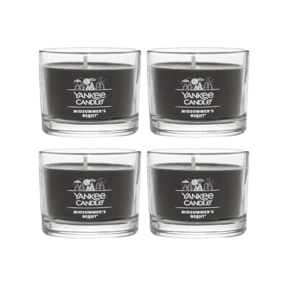 Yankee Candle Signature Votive Mini Candle Jar, Midsummer's Night Scent, Natural Soy Wax Blend Candle with Natural Fiber Wick, 1.3 OZ Glass Jar (Pack of 4)