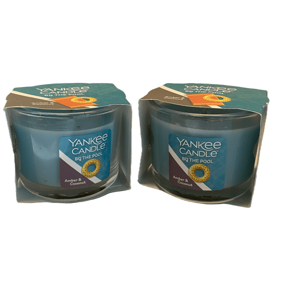 Yankee Candle Signature Votive Mini Candle Jar, By The Pool (Amber & Coconut) Scent, Natural Soy Wax Blend Candle with Natural Fiber Wick, 1.3 OZ Glass Jar (Pack of 2)