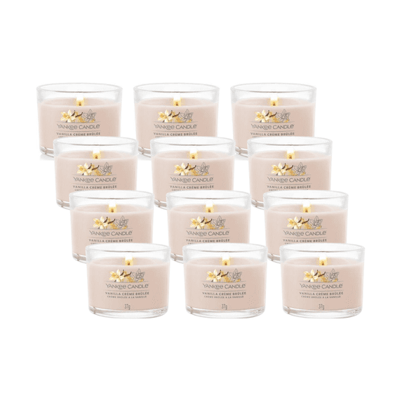 Yankee Candle Signature Votive Mini Candle Jar, Vanilla Creme Brulee Scent, 1.3 oz Glass Jar (Pack of 12)