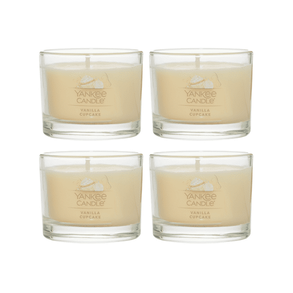 Yankee Candle Signature Votive Mini Candle Jar, Vanilla Cupcake Scent, Natural Soy Wax Blend Candle with Natural Fiber Wick, 1.3 OZ Glass Jar (Pack of 4)