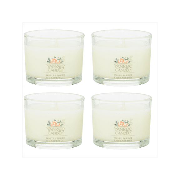 Yankee Candle Signature Votive Mini Candle Jar, White Spruce & Grapefruit Scent, 1.3 oz (Pack of 4)