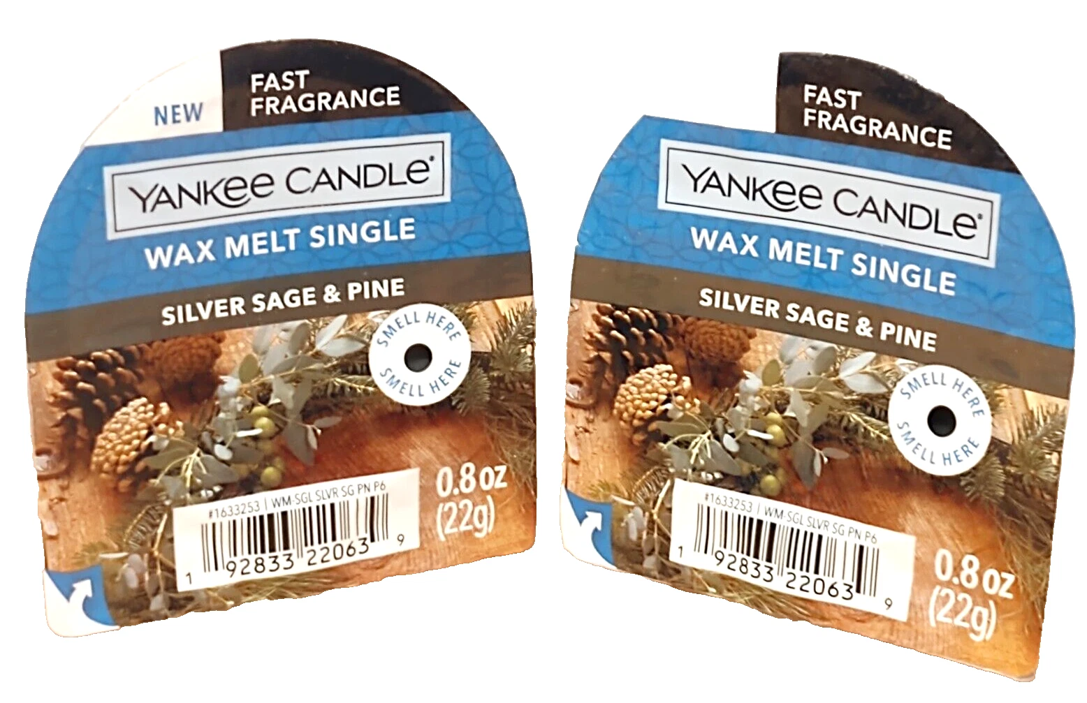 Yankee Candle Silver Sage And Pine Wax Melt Tart Singles X 2 0.8 Oz New