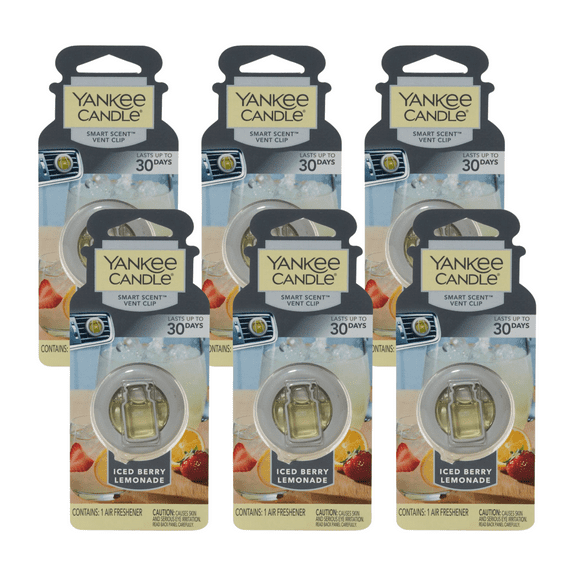 Yankee Candle Smart Scent Auto Vent Clip Car Air Freshener, Iced Berry Lemonade (Pack of 6)