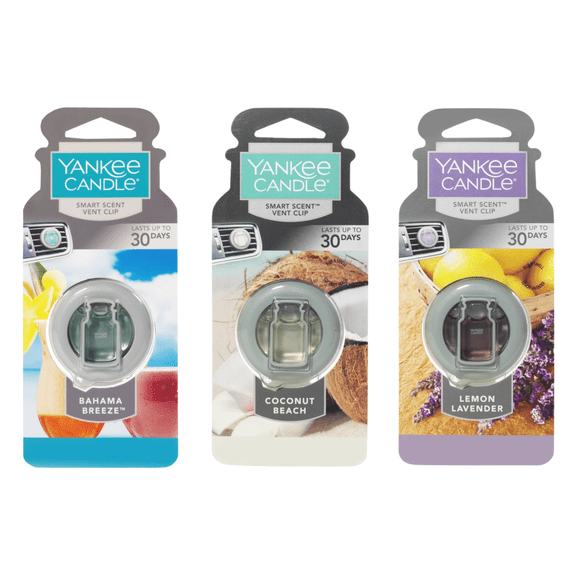 Yankee Candle Smart Scent Citrus & Clean Auto Vent Clip Car Air Freshener Bahama Breeze, Coconut Beach and Lemon Lavender