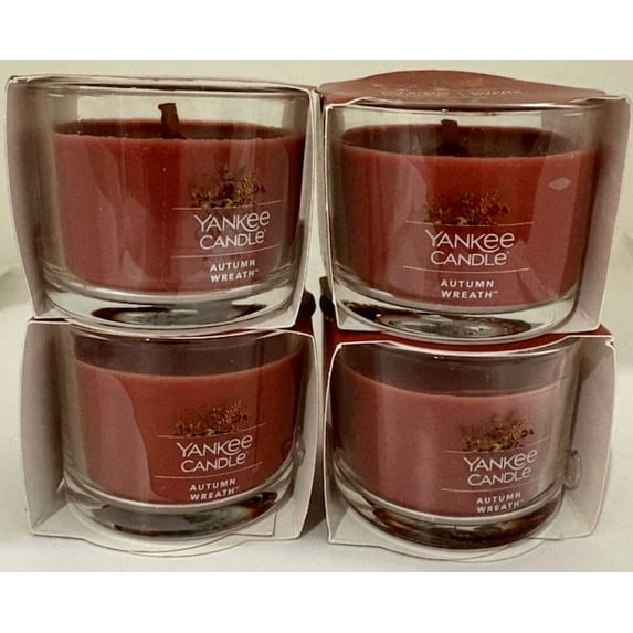 Yankee Candle Spiced Autumn Wreath Votive Mini Candle Glass Jar, 1.3 oz (Pack of 4)