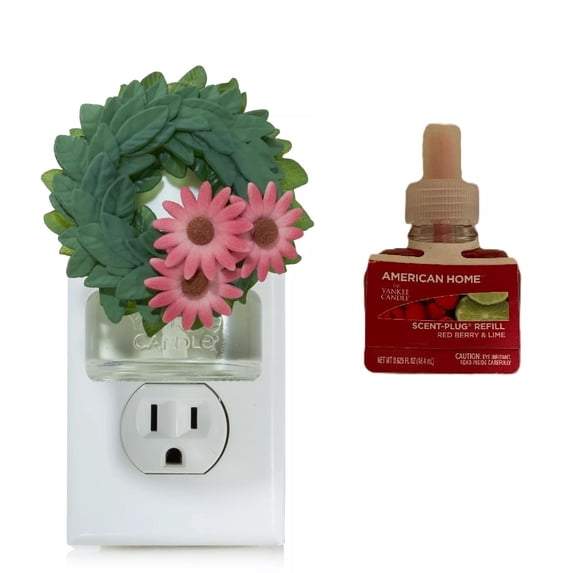 Yankee Candle Spring Wreath with Light Sensor Scent-Plug Air Freshener Base with a Red Berry & Lime Fragrance Electric Refill