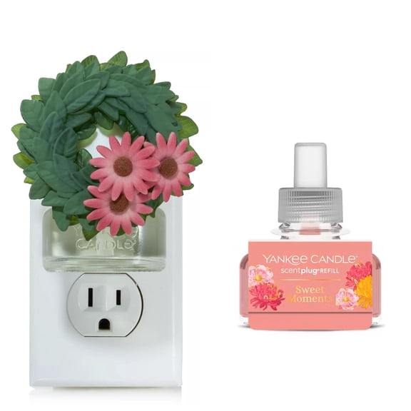 Yankee Candle Spring Wreath with Light Sensor Scent-Plug Air Freshener Base with an Art in The Park Fragrance Electric Refill