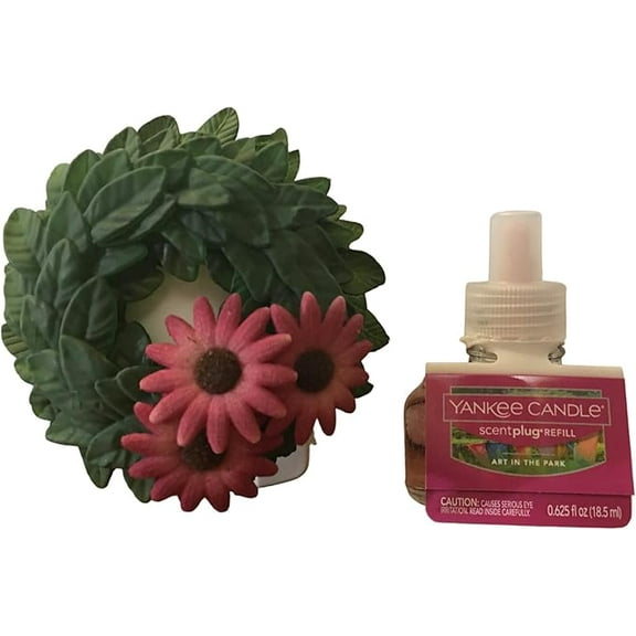 Yankee Candle Spring Wreath with Light Sensor Scent-Plug Air Freshener Base with an Art in The Park Fragrance Electric Refill