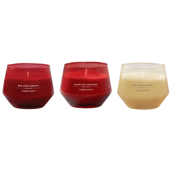 Yankee Candle Studio Candles with Essential Oils, Festive Favories Variety Pack, Red Apple Wreath, Sparkling Cinnamon, Christmas Cookie, 10 Ounce (Pack of 3)