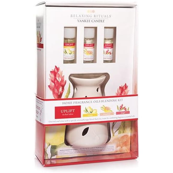 Yankee Candle "UPLIFT" Relaxing Rituals Oils Blending Kit + Ceramic Warmer Gift Box - Lemon, Grapefruit, & Ginger - To Feel Alive