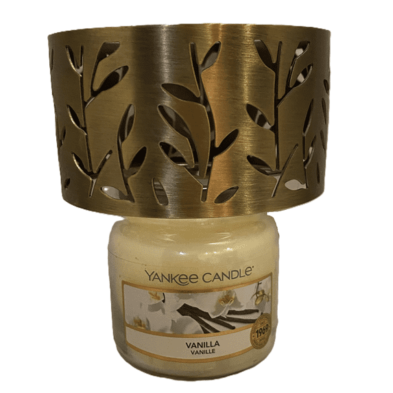 Yankee Candle Vanilla Small Jar Candle with a Metal Vines Jar Candle Shade/Topper