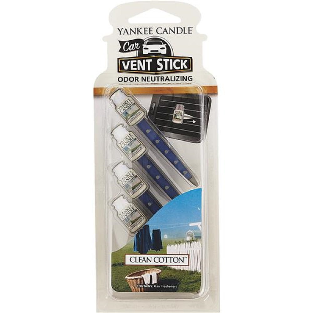 Yankee Candle Vent Stick Car Air Freshener, Clean Cotton (4-Pack) 1194395 