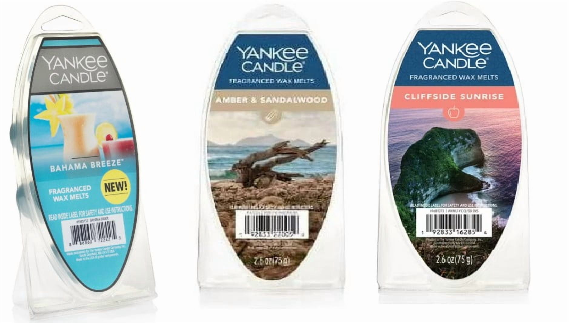 Yankee Candle Wax Melts Pack of 3 - Bahama Breeze Cliffside Sunrise and Amber Sandlewood