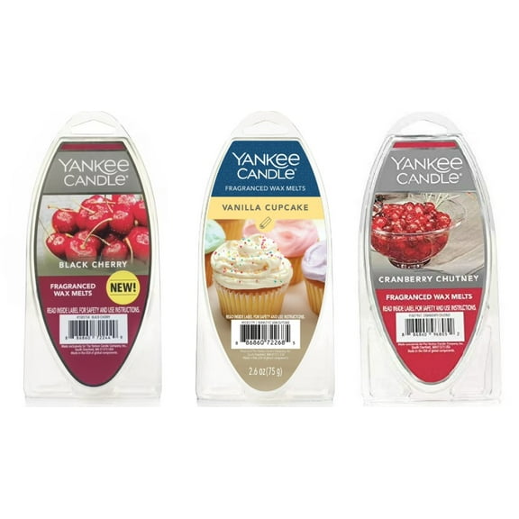 Yankee Candle Wax Melts Pack of 3 - Black Cherry Vanilla Cupcake and Cranberry Chutney