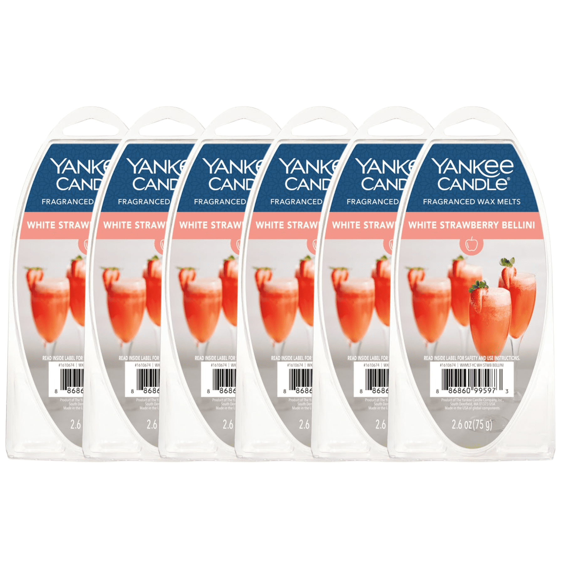 Yankee Candle White Strawberry Bellini Fragranced Wax Melts, 6 Wax Spheres per Package, Pack of 6 (36 Cubes Total)