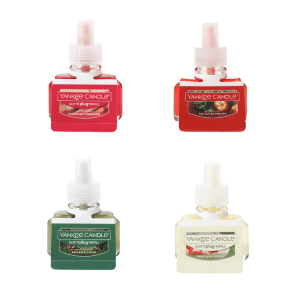 Yankee Candle Winter Magic Electric ScentPlug Refills, Balsam & Cedar, Christmas Cookie, Red Apple Wreath, Sparkling Cinnamon, 4 CT (Variety Pack)