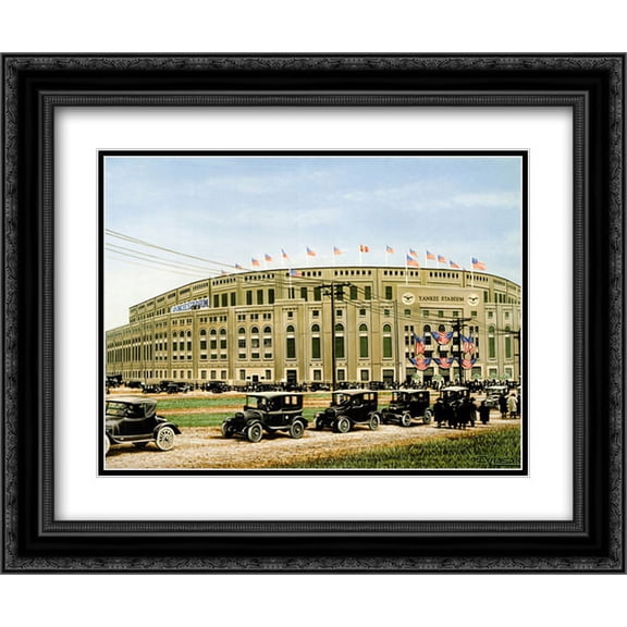 Yankee Stadium 2x Matted 20x24 Black Ornate Framed Art Print by Darryl Vlasak