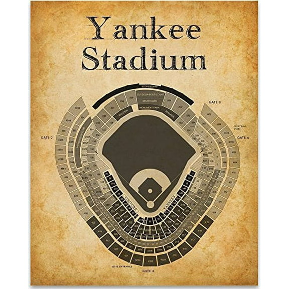 Yankee Stadium Baseball Seating Chart Art Print - 11x14 Unframed Art Print - Great Sports Bar Decor and Gift for Baseball Fans