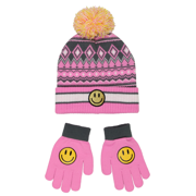 Yankee Toybox Big Kids Smiley Face Knit Pom Hat and Gloves Set PL15580