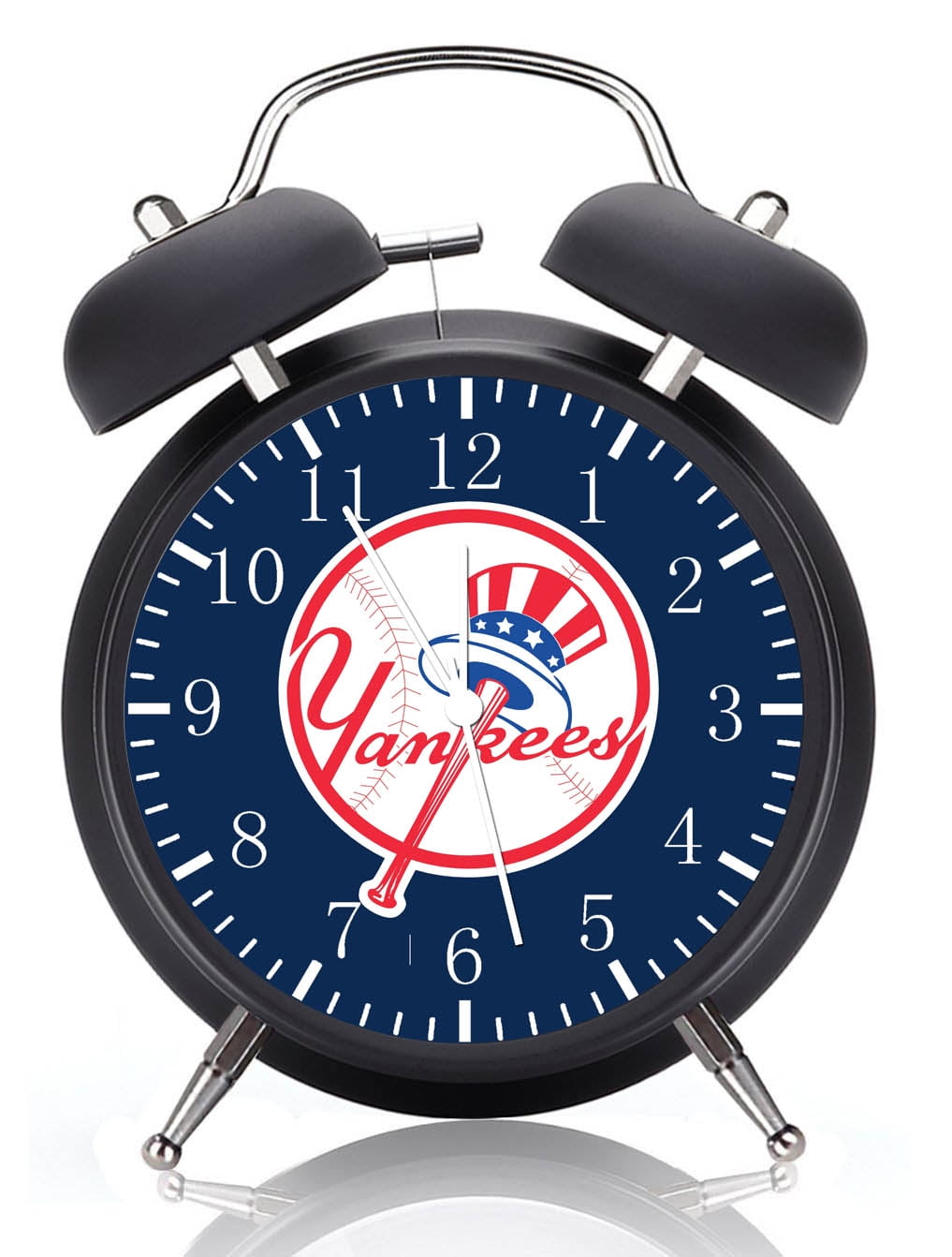 Yankees Alarm Clock with Night Light Quite Silent Non-Ticking 4 Inches Glass Face - Great for Decor  Best Gift Ideas W103