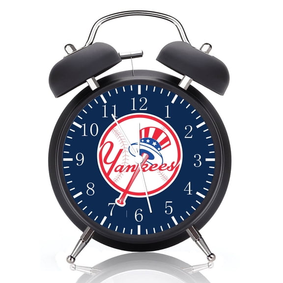 Yankees Alarm Clock with Night Light Quite Silent Non-Ticking 4 Inches Glass Face - Great for Decor Best Gift Ideas W103