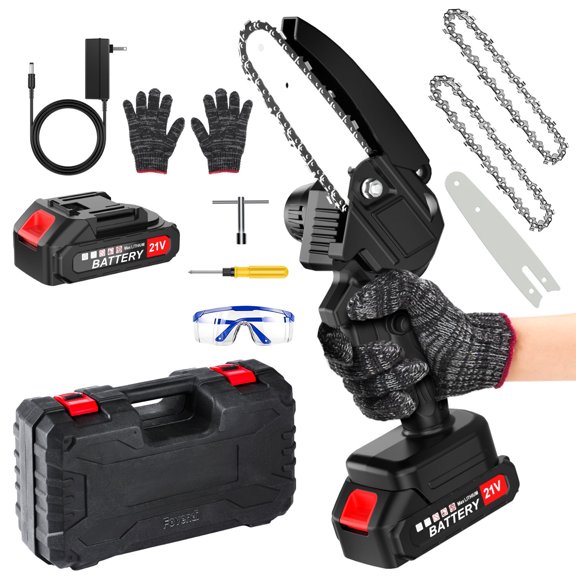 Yankucat 6 inch Mini Chainsaw, Portable Electric Chainsaw Set with Batteries 2 Chains, Small Handheld Chain Saws Pruning for Tree Branches