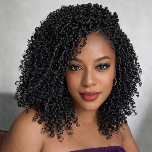 Yanky Twist Crochet Hair for Black Women 8 Inch Mini Twist 8 Packs Crochet Braids Hair Spring Twist Hair Pre-Looped Synthetic Hair Extensions (1B)