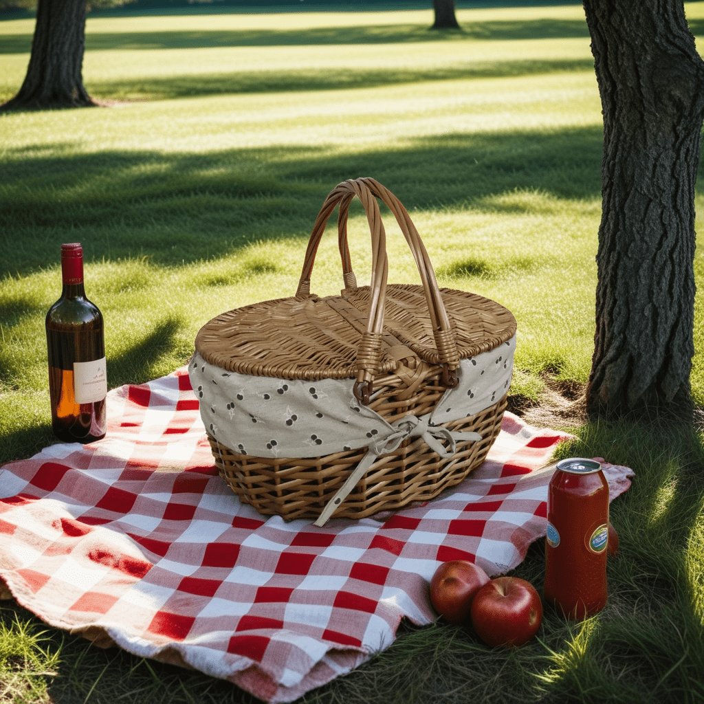 Yanmuxian Wicker Picnic Basket with Lid and Handle Sturdy Woven Body