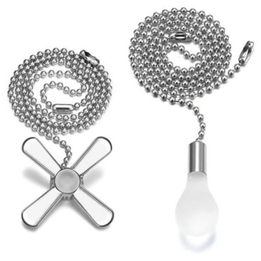 Yannee 1 Pcs Ceiling Fan Pull Chain Beaded Ball Extension Chains with Light Bulb and Fan Cord, Silver