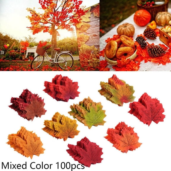 Yannee 100 Pcs Autumn Maple Leaf Fall Fake Silk Leaves Fadeless Artificial Flower Craft Wedding Party Decor
