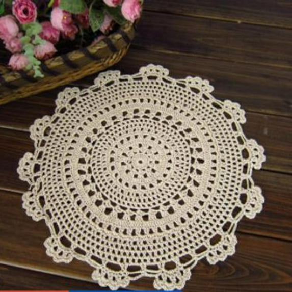 Yannee 18 Inch Vintage Table Cloth Hand Crochet Lace Cotton Placemat Table Cover Heat Insulation Pads