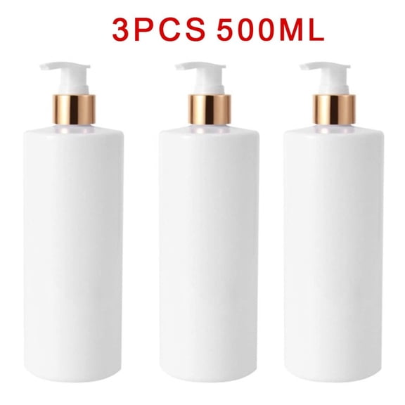 Yannee 3 Pack 500ml Plastic Pump Dispenser Bottles for Lotion, Massage Oil, Shampoo - Refillable, BPA Free Empty Containers White-Gold